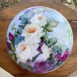 Limoges Vanity Bowl With Lid Extra Large 10” Diameter Hand-Painted Signed Smith